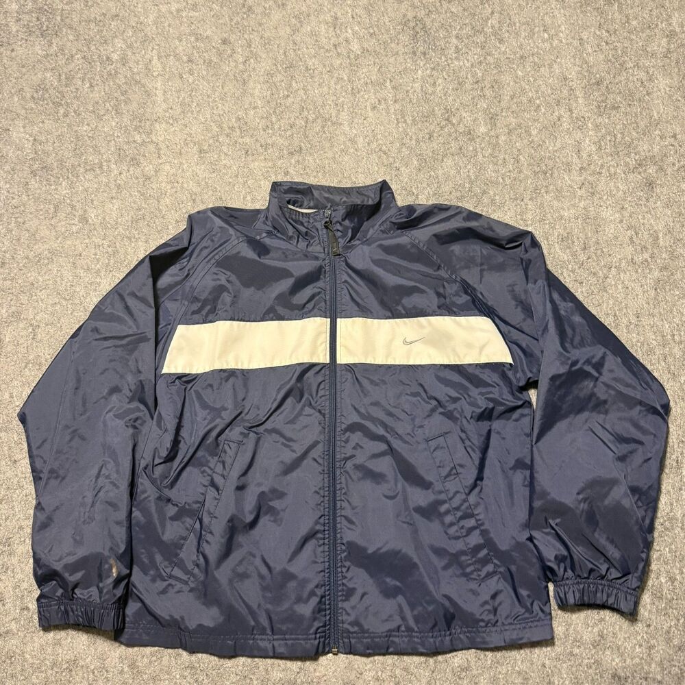Vintage Nike Windbreaker Jacket Size M Blue White Full Zip Embroidered Swoosh